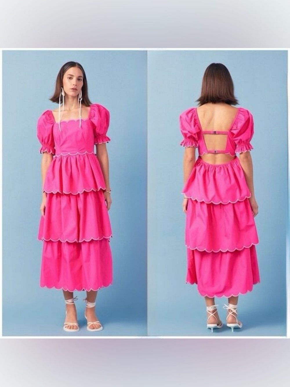 ENGLISH FACTORY Scallop Puff Sleeve Tiered Maxi Dress - Picture 2 of 15